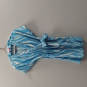 Lilly Pulitzer Aqua & White Shortsleeve Terry Wrap Coverup Robe